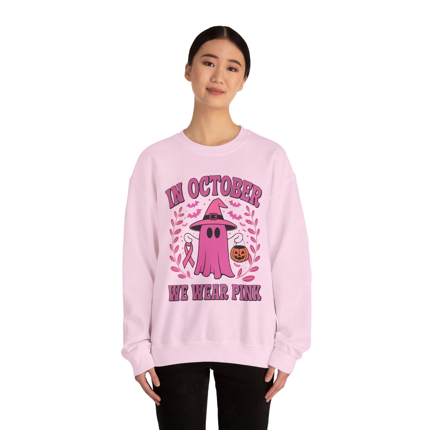 In October We Wear Pink Breast Cancer Awareness Halloween Sweatshirt