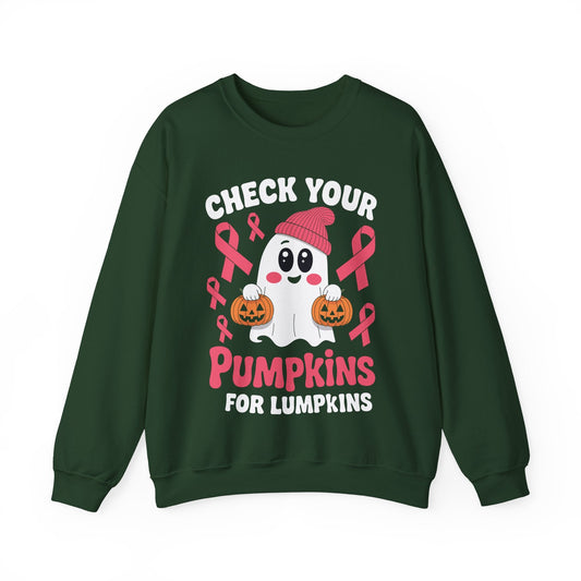 Breast Cancer Halloween Boo Ghost Check Your Pumpkins Womens Sweatshirt