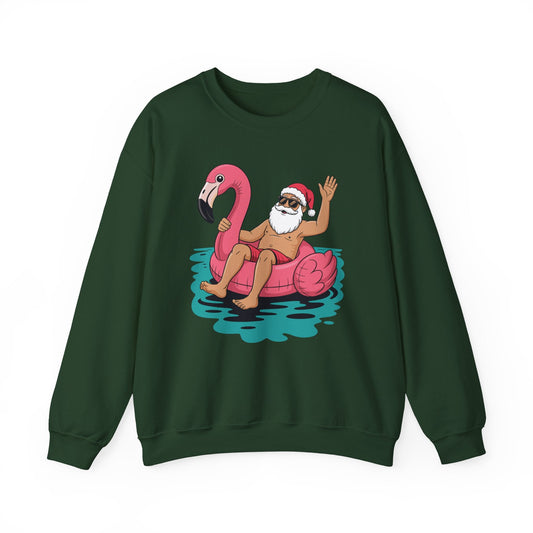 Santa Flamingo Floatie Funny Christmas In July Summer Xmas Sweatshirt