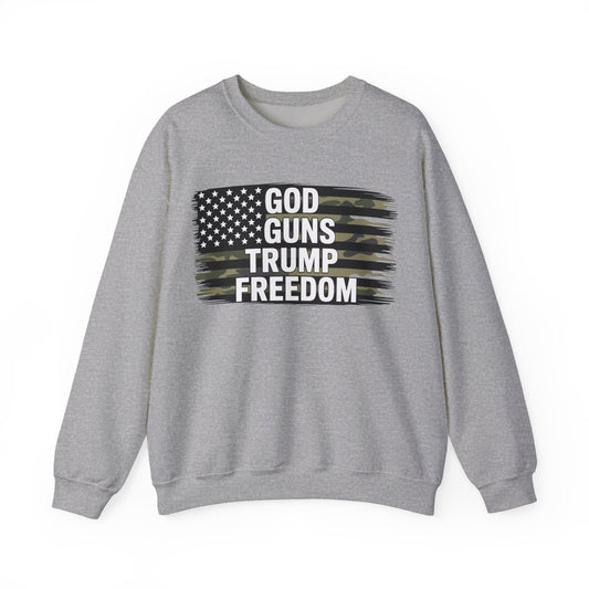 God Guns Trump Freedom Funny Camouflage Pro Gun USA Flag Sweatshirt