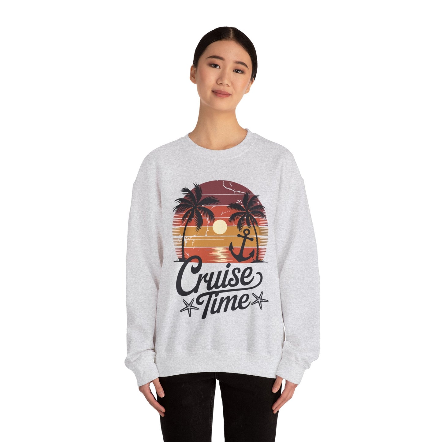 On Cruise Time Coconut Tree Graphic Summer Vacation Cruising Sweatshirt