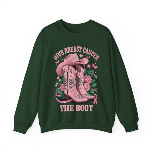 Give Breast Cancer The Boot Cowgirl Cancer Awareness Ribbon Sweatshirt