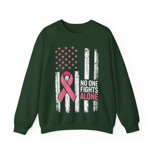 No One Fights Breast Cancer Alone American Flag Pink Ribbon Sweatshirt