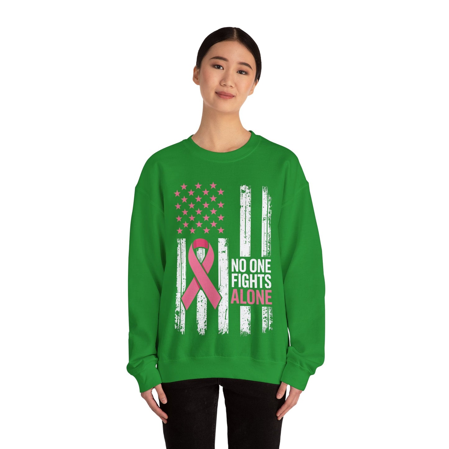 No One Fights Breast Cancer Alone American Flag Pink Ribbon Sweatshirt