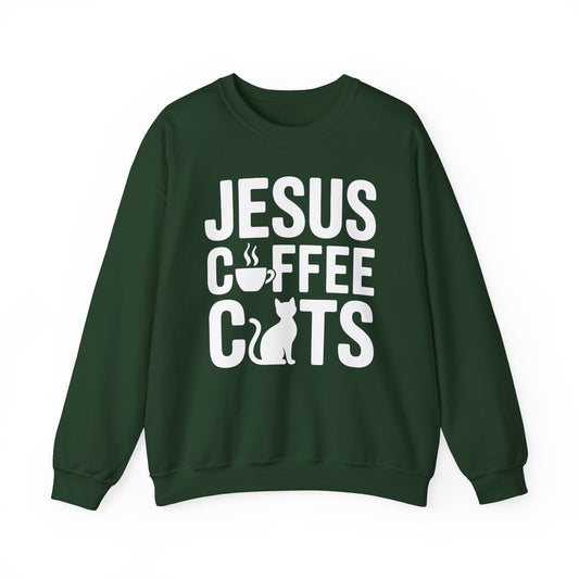 Christian Jesus, Coffee, Cats - Religous Cat Caffeine Lover Sweatshirt
