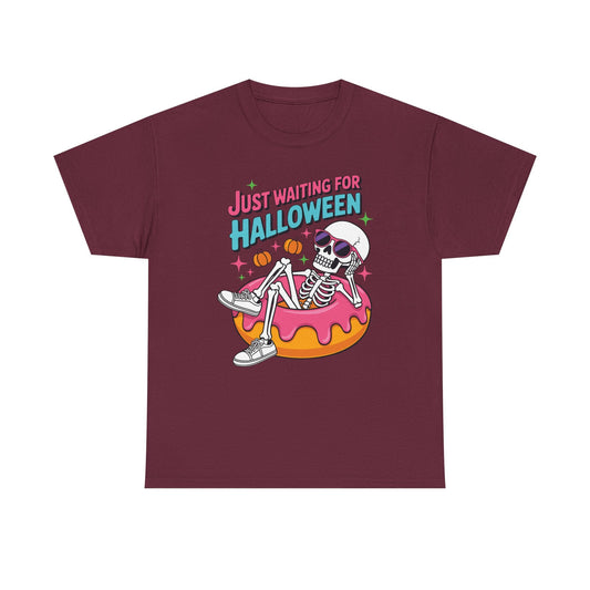 Just Waiting For Halloween Skeleton Donut Summerween Vibes T-Shirt