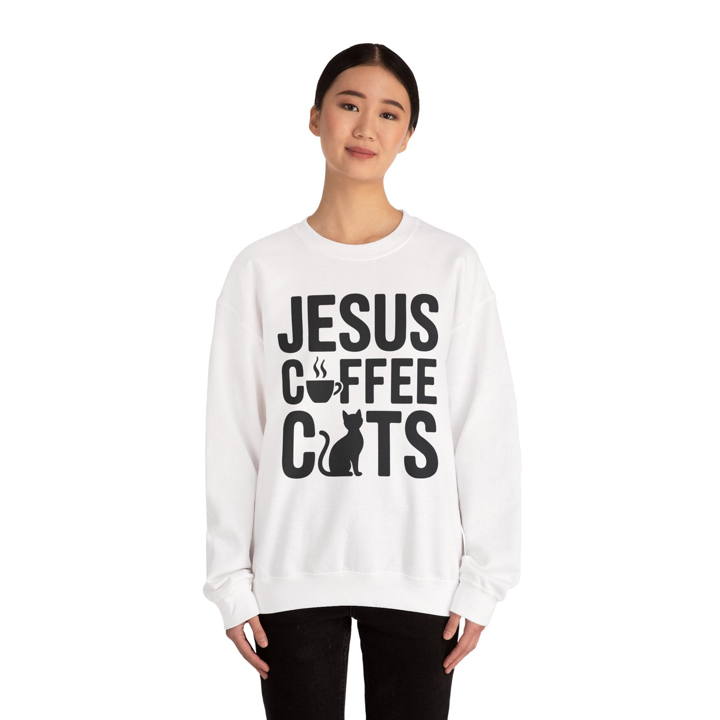 Christian Jesus, Coffee, Cats - Religous Cat Caffeine Lover Sweatshirt