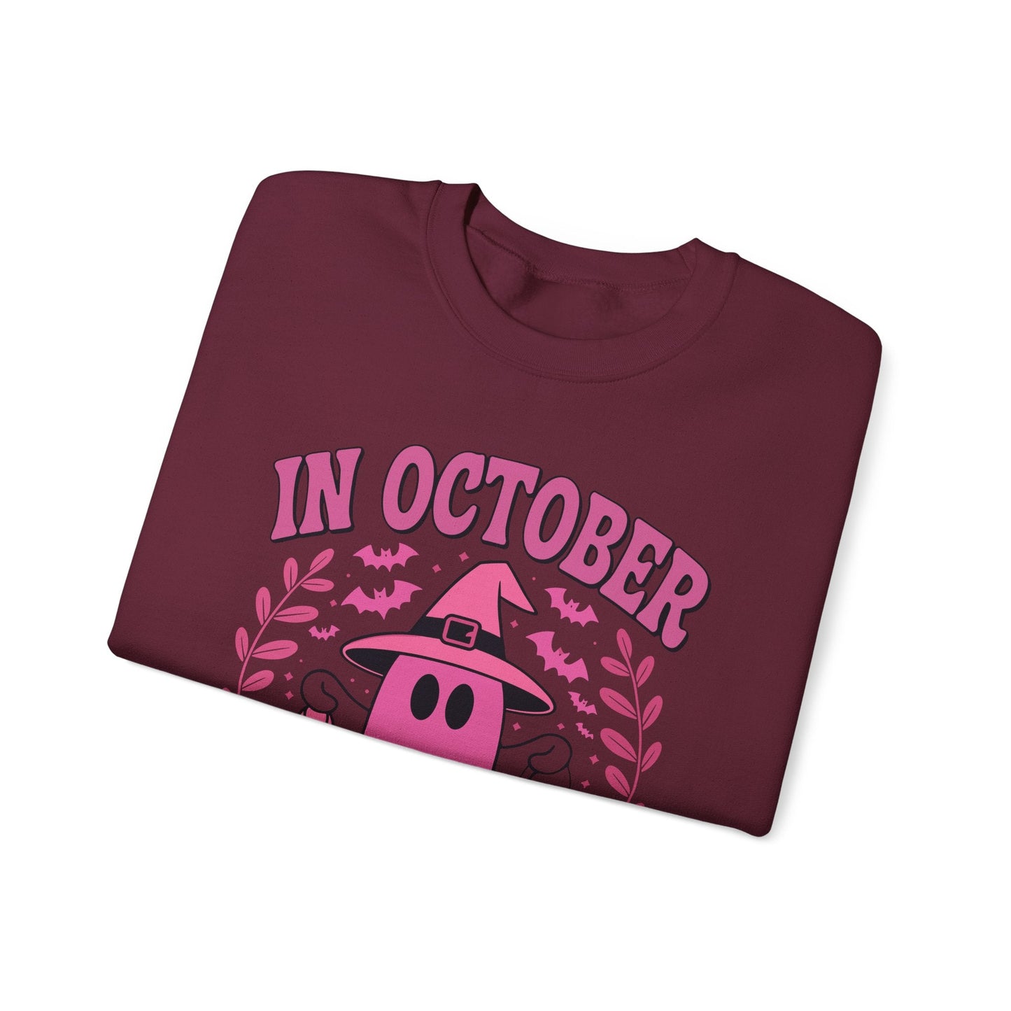 In October We Wear Pink Breast Cancer Awareness Halloween Sweatshirt
