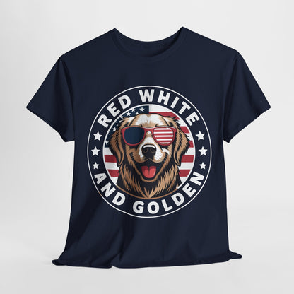 Red White Golden Retriever American Flag 4th of July Gift T-Shirt
