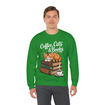 Coffee Cats & Books Lover, For Women & Girls, Funny Coffee Sweatshirt