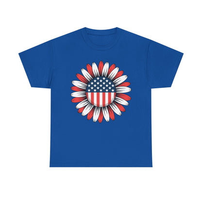 Sunflower American Flag 4th of July Women Men Merica USA T-Shirt