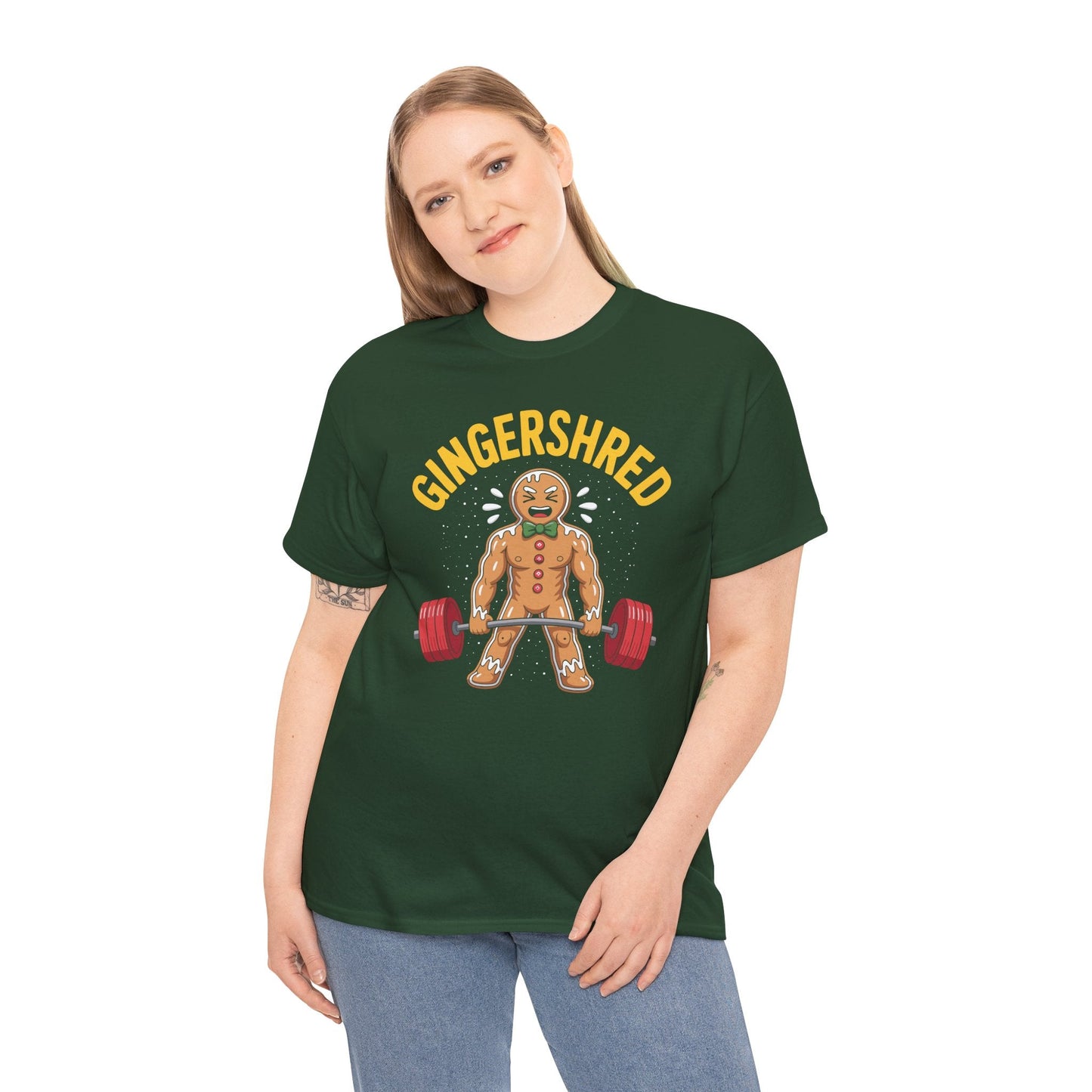 Funny Gingershred Gingerbread Man Gym Bodybuilding Christmas T-Shirt