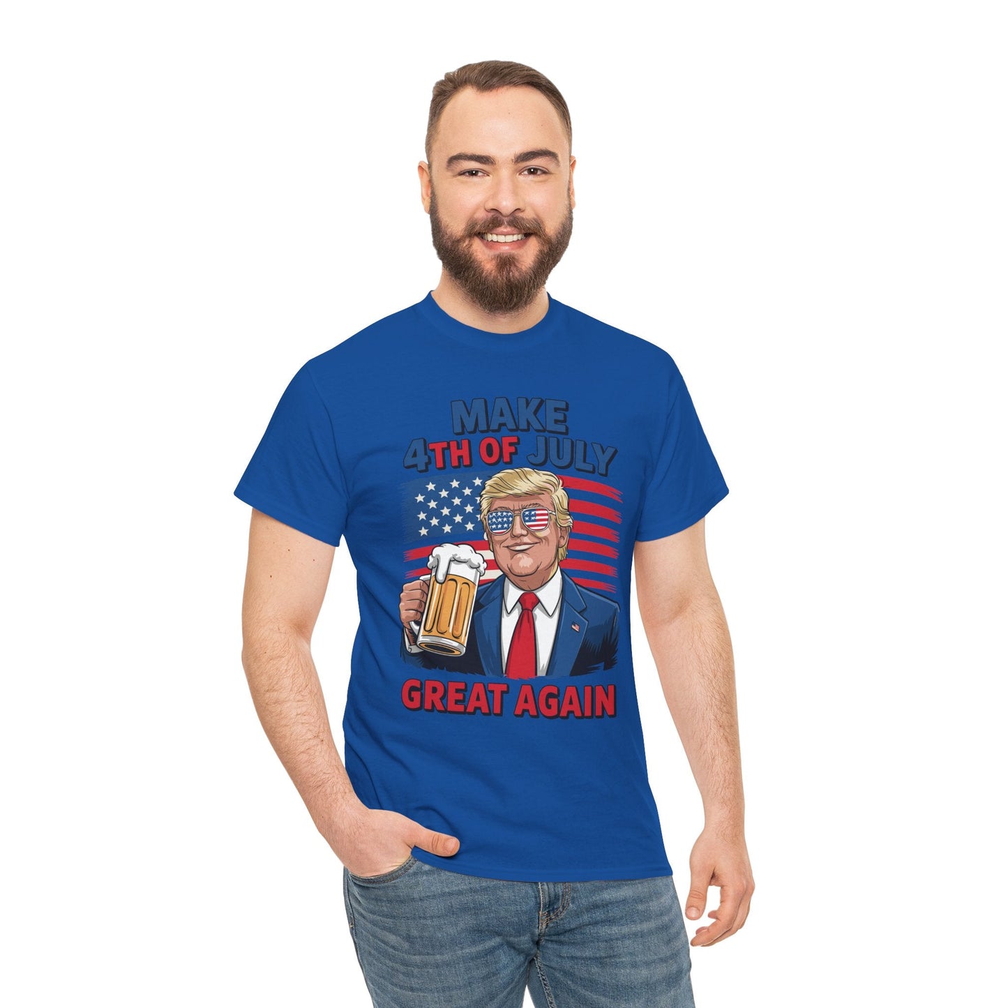 Funny Trump Make 4th Of July Great Again Drinking Beer T-Shirt