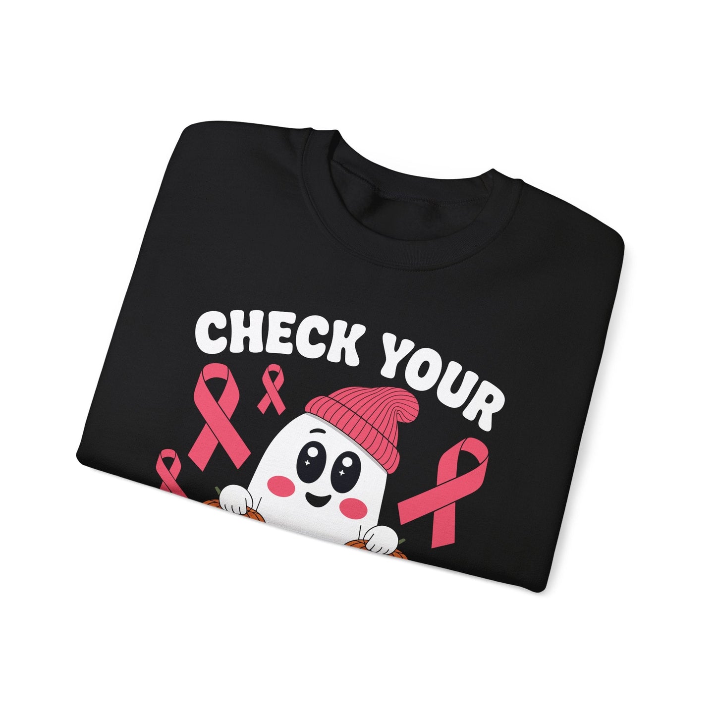 Breast Cancer Halloween Boo Ghost Check Your Pumpkins Womens Sweatshirt