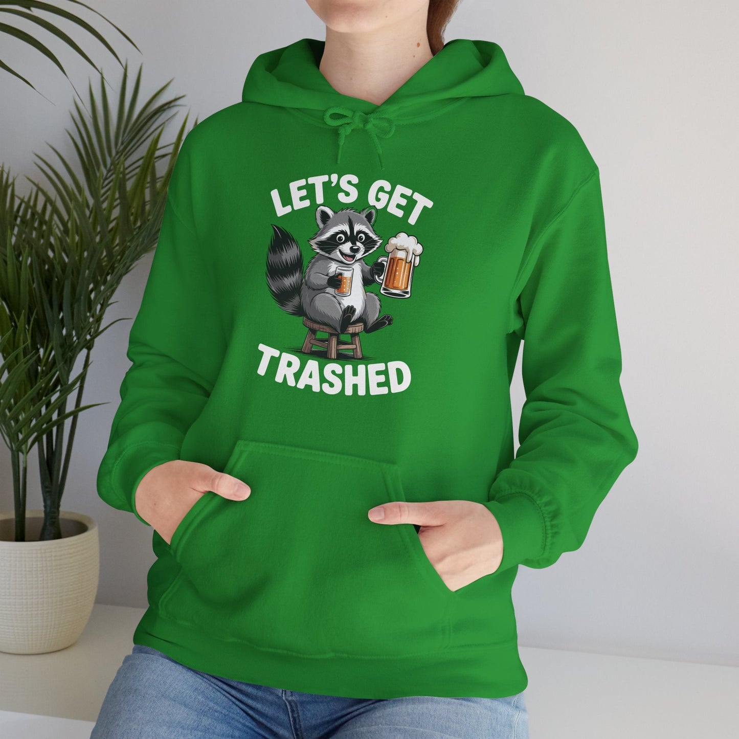 Funny Let's Get Trashed Raccoon Meme Humor Beer Drinking Hoodie