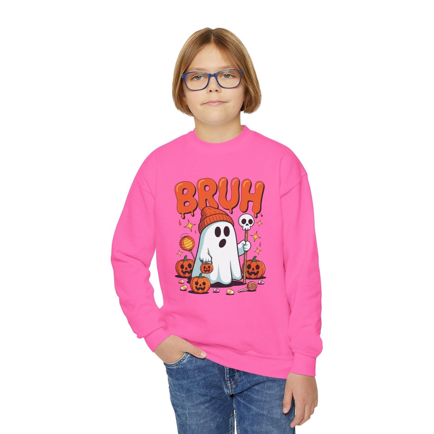Bruh Ghost Halloween Cute Ghost Trick Or Treat Candy Kids Sweatshirt