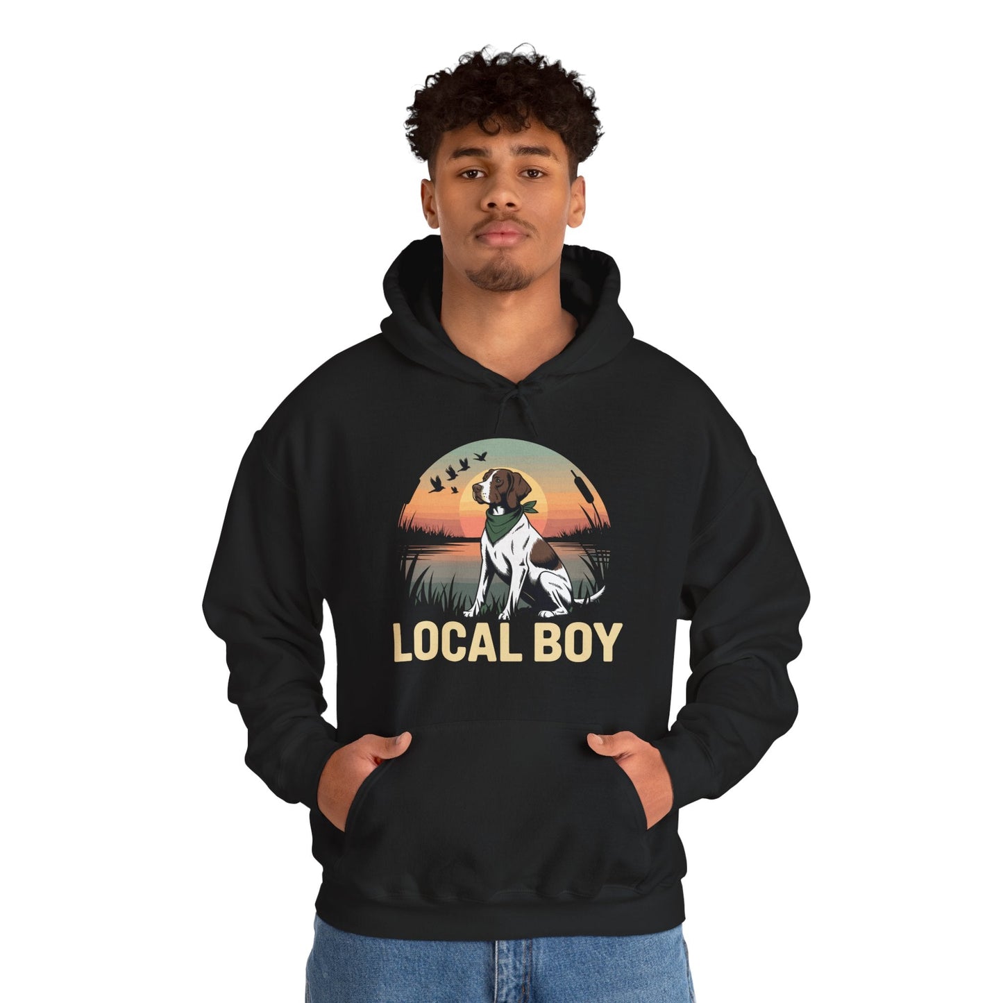 Local Boy Hunting Dog Vintage Sunset Hunting Season Hoodie