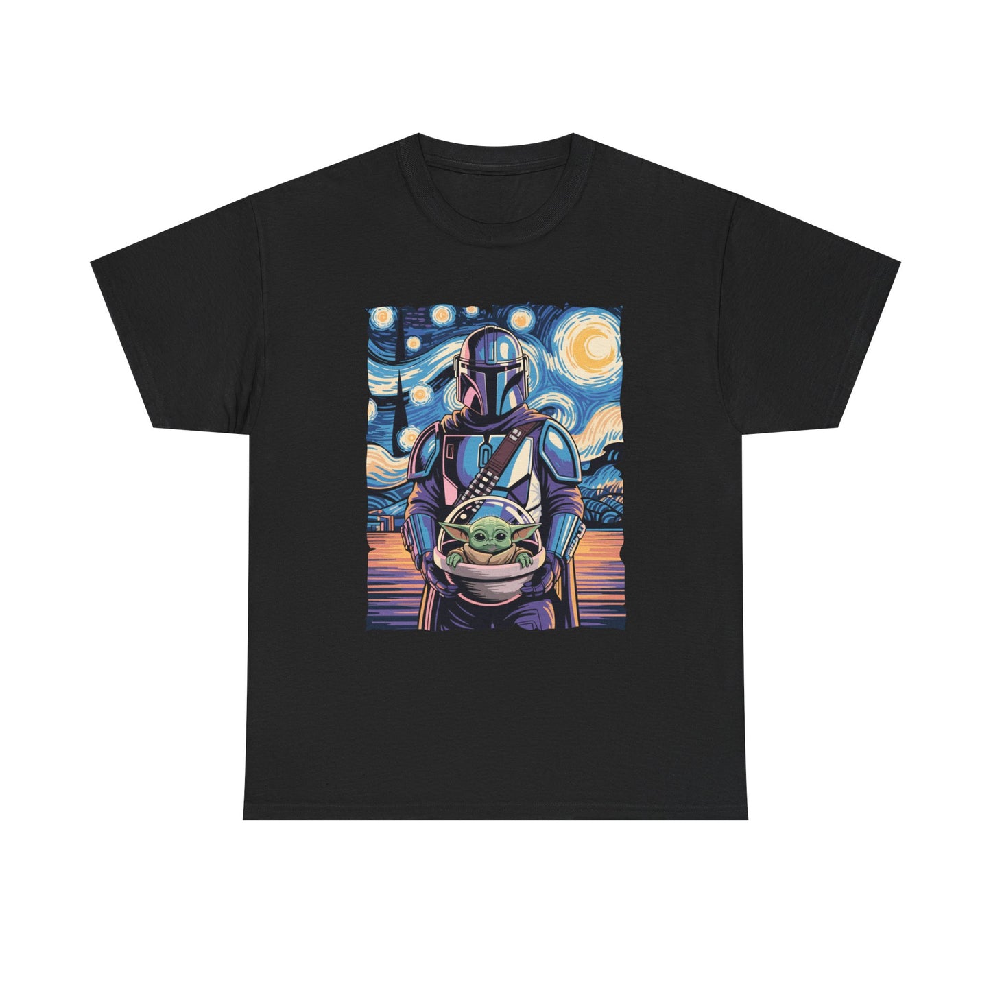 Star Wars The Mandalorian & The Child Starry Night Style T-Shirt