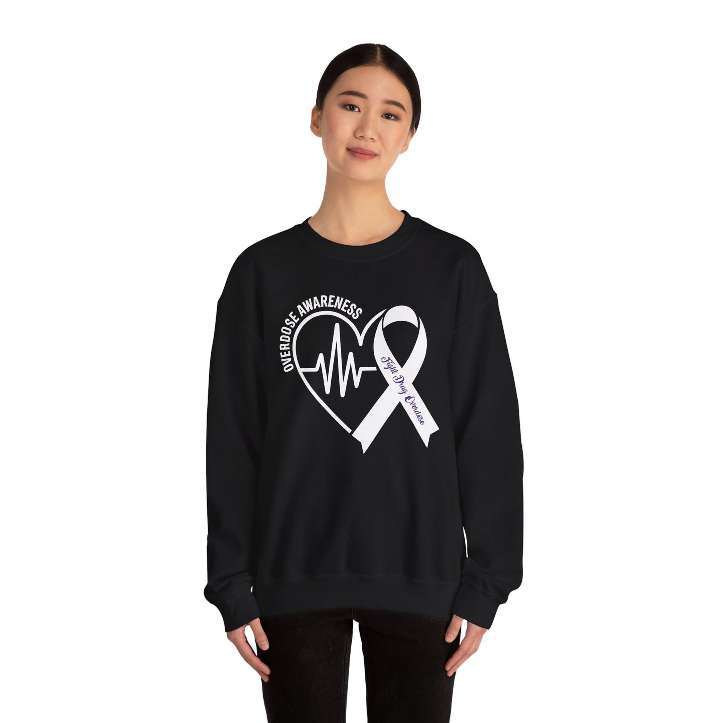 Overdose Awareness Month Heart Purple Ribbon Support Sweatshirt
