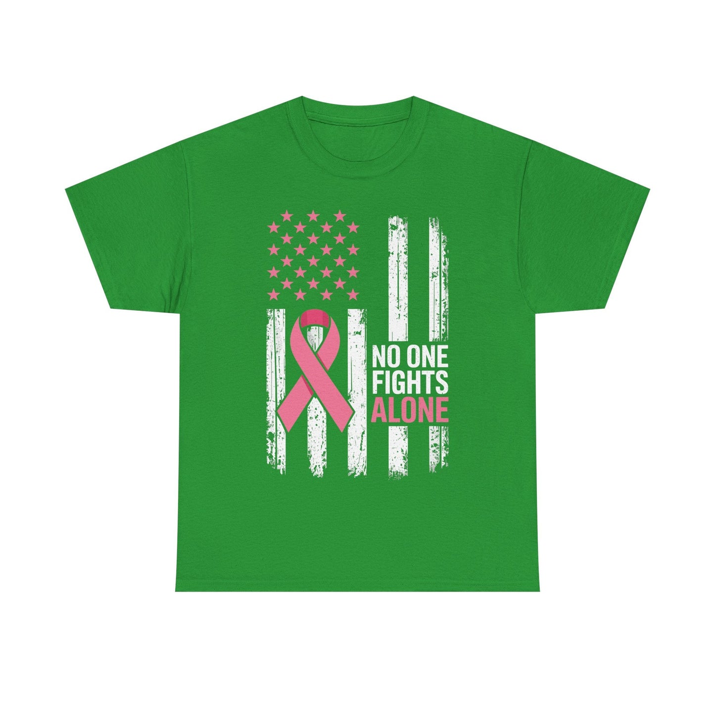 No One Fights Breast Cancer Alone American Flag Pink Ribbon T-Shirt