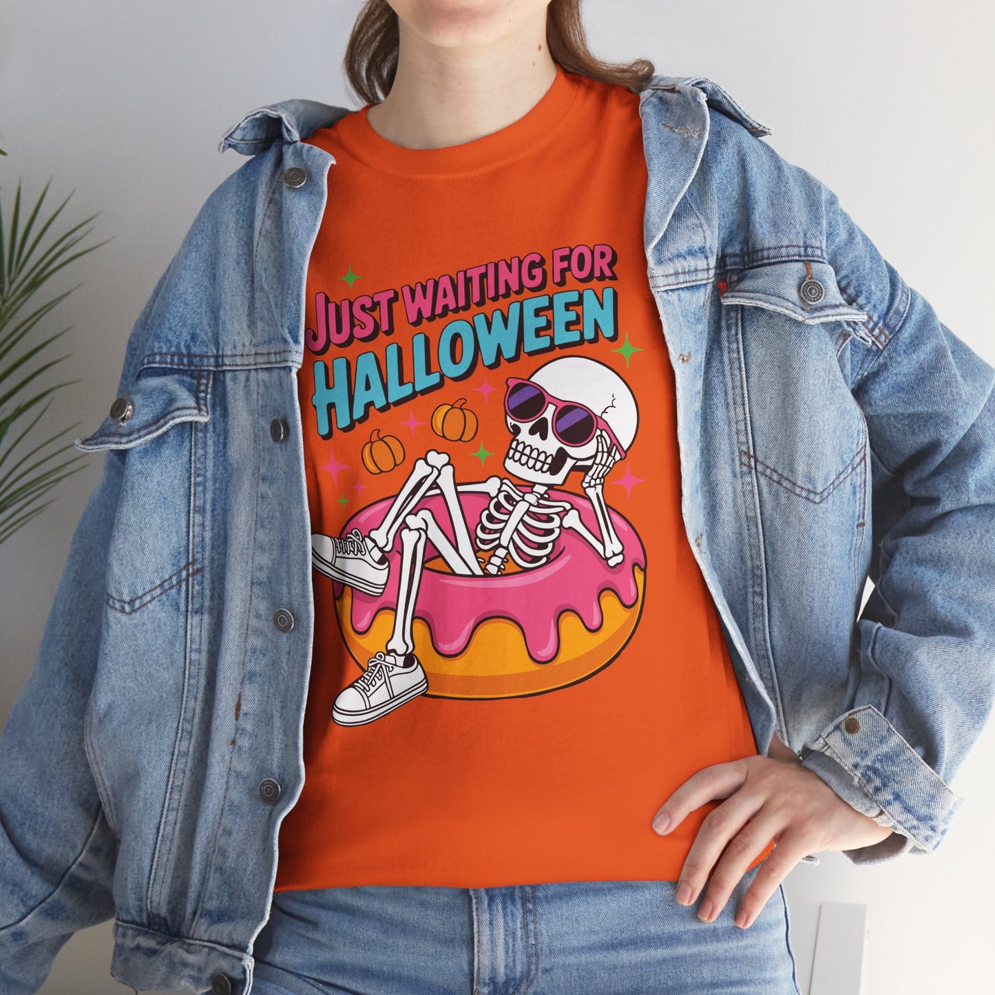 Just Waiting For Halloween Skeleton Donut Summerween Vibes T-Shirt