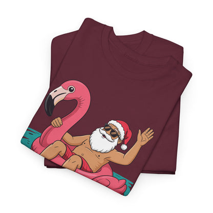 Santa Flamingo Floatie Funny Christmas In July Summer Xmas T-Shirt