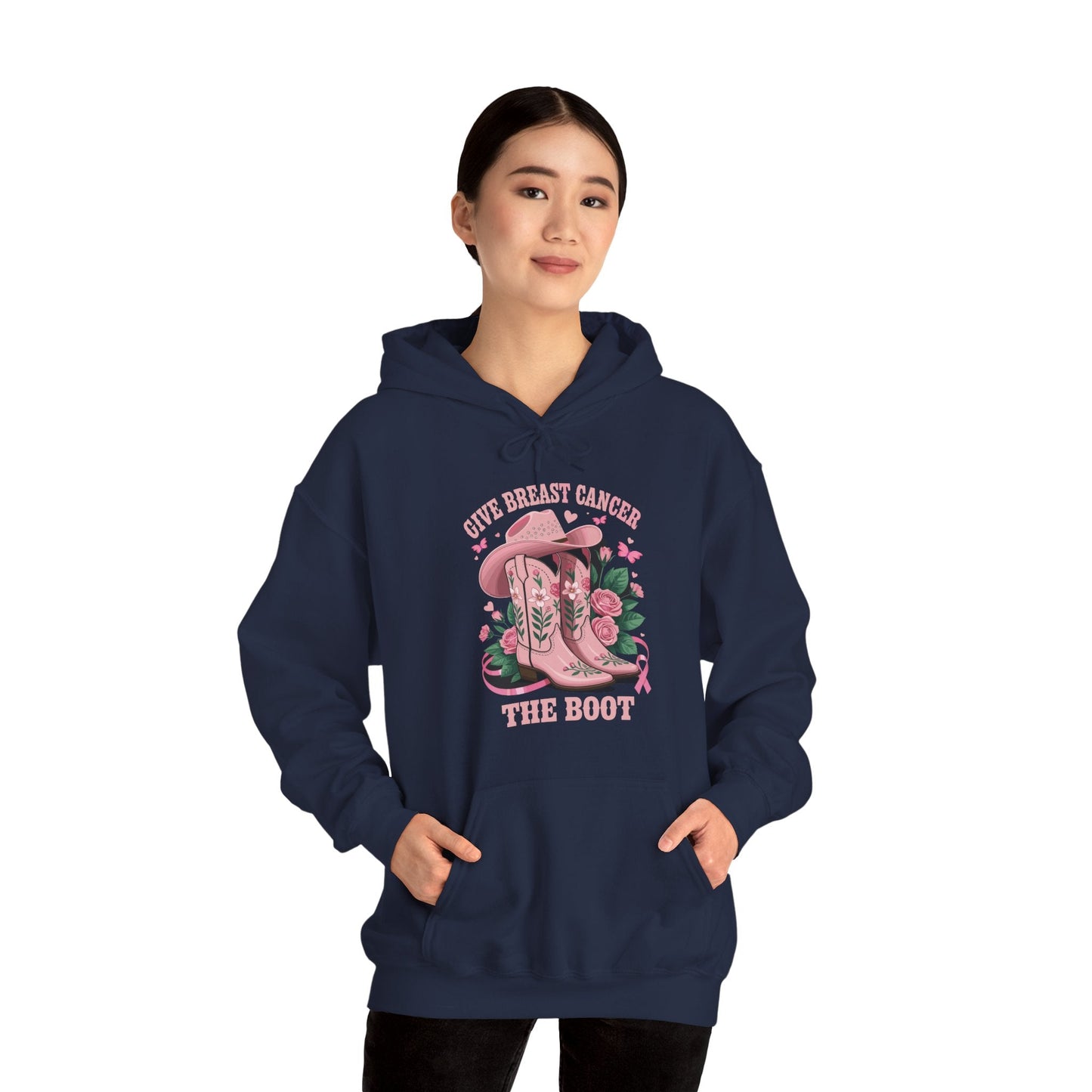 Give Breast Cancer The Boot Cowgirl Cancer Awareness Ribbon Hoodie