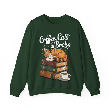 Coffee Cats & Books Lover, For Women & Girls, Funny Coffee Sweatshirt