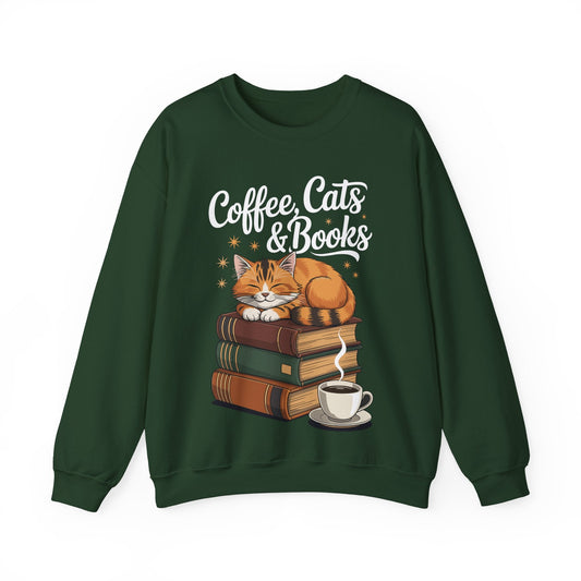 Coffee Cats & Books Lover, For Women & Girls, Funny Coffee Sweatshirt
