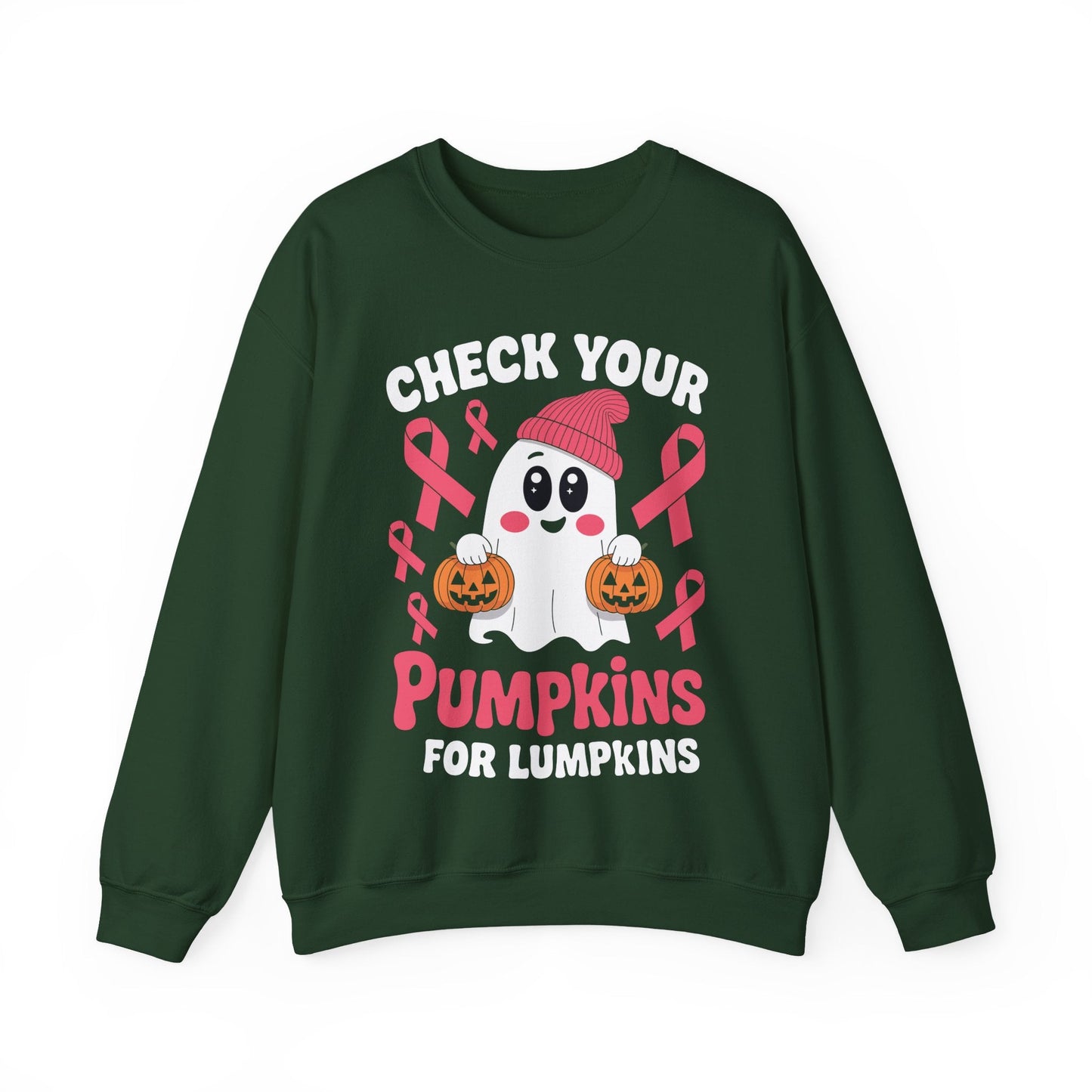 Breast Cancer Halloween Boo Ghost Check Your Pumpkins Womens Sweatshirt