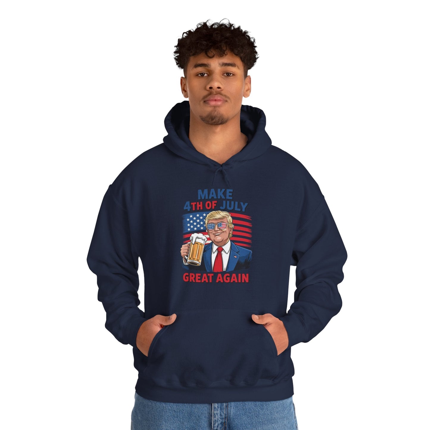 Funny Trump Make 4th Of July Great Again Drinking Beer Hoodie