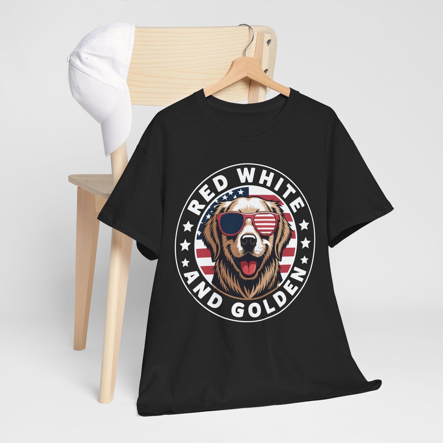 Red White Golden Retriever American Flag 4th of July Gift T-Shirt