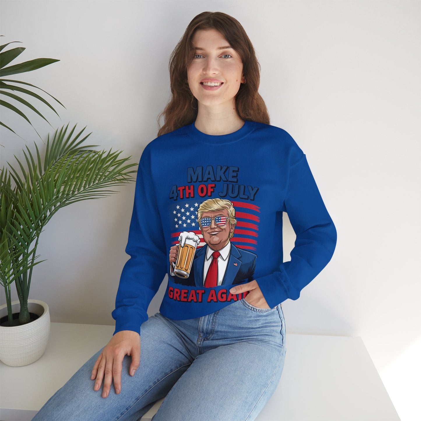 Funny Trump Make 4th Of July Great Again Drinking Beer Sweatshirt