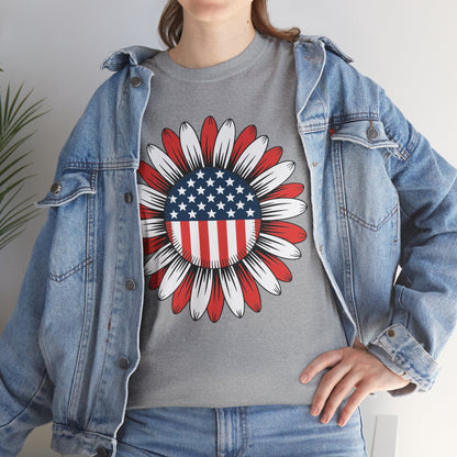 Sunflower American Flag 4th of July Women Men Merica USA T-Shirt
