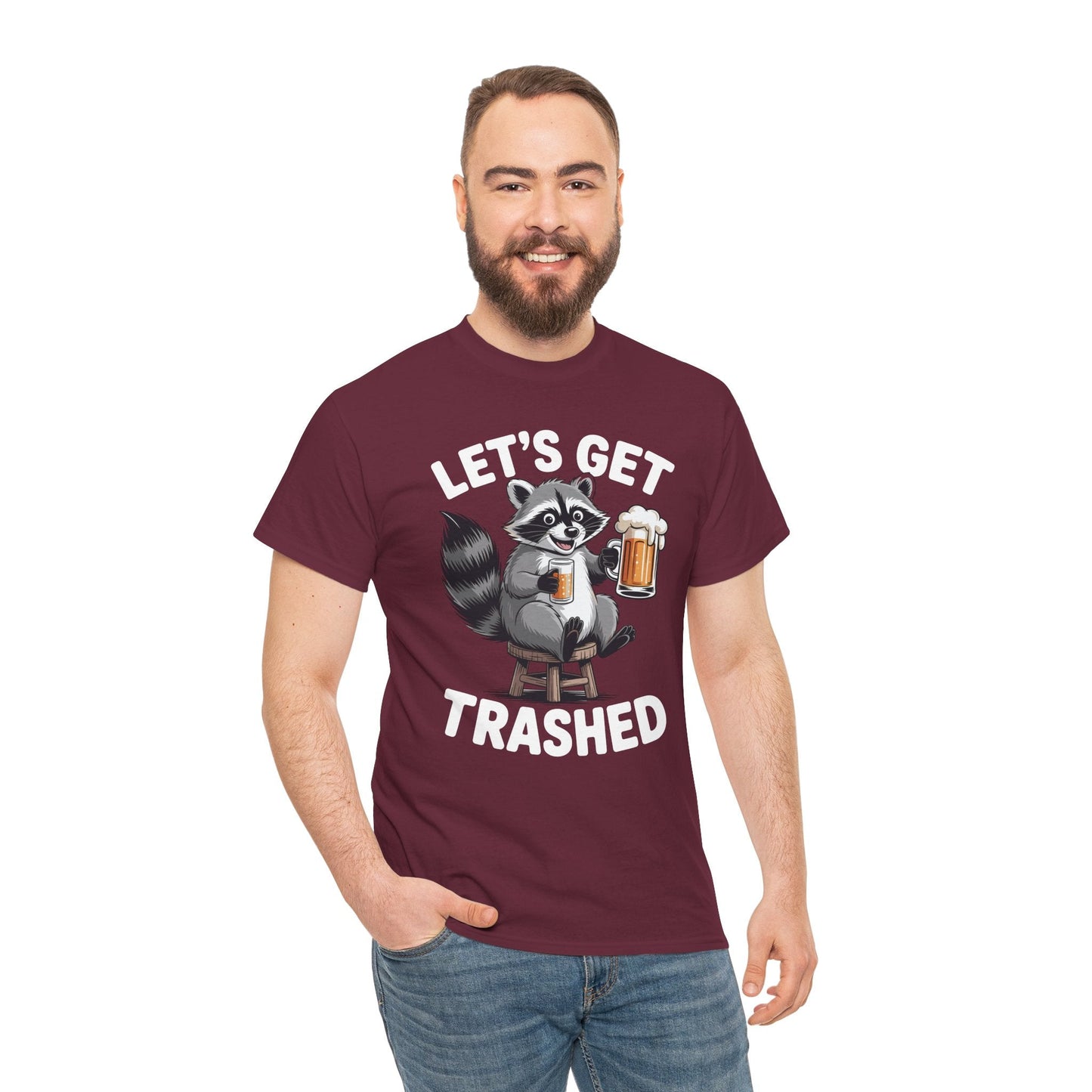 Funny Let's Get Trashed Raccoon Meme Humor Beer Drinking T-Shirt