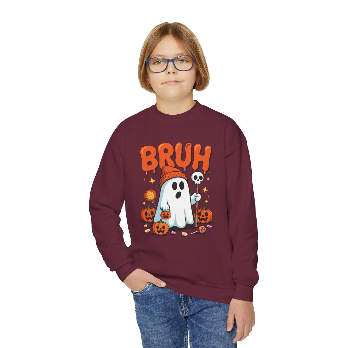 Bruh Ghost Halloween Cute Ghost Trick Or Treat Candy Kids Sweatshirt