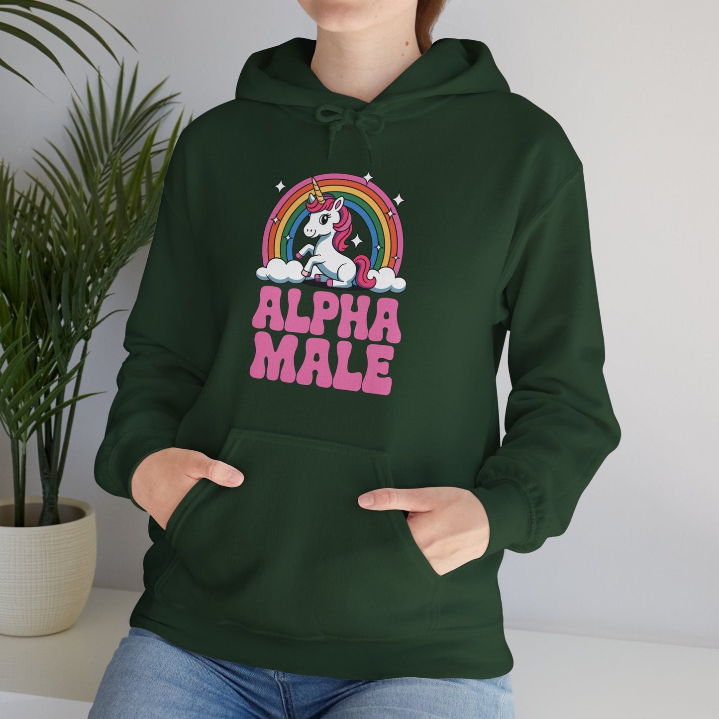Funny Alpha Male Unicorn Sarcastic Ironic Weird Y2K Humor Hoodie
