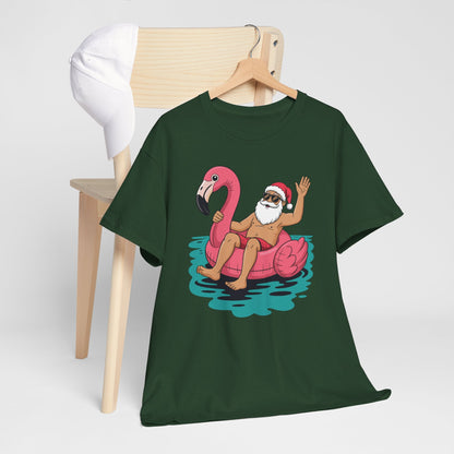 Santa Flamingo Floatie Funny Christmas In July Summer Xmas T-Shirt