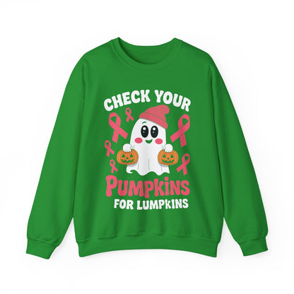 Breast Cancer Halloween Boo Ghost Check Your Pumpkins Womens Sweatshirt