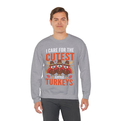 Care For Little Turkeys Nurse Fall Thanksgiving Scrub Top Sweatshirt