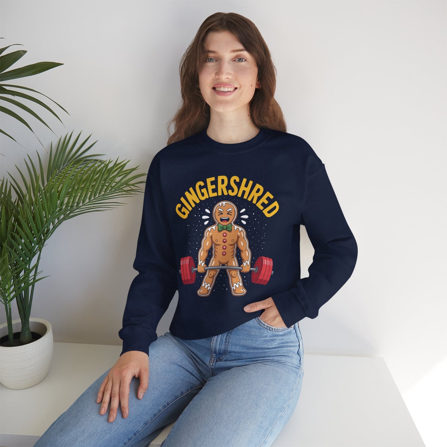 Funny Gingershred Gingerbread Man Gym Bodybuilding Christmas Sweatshirt