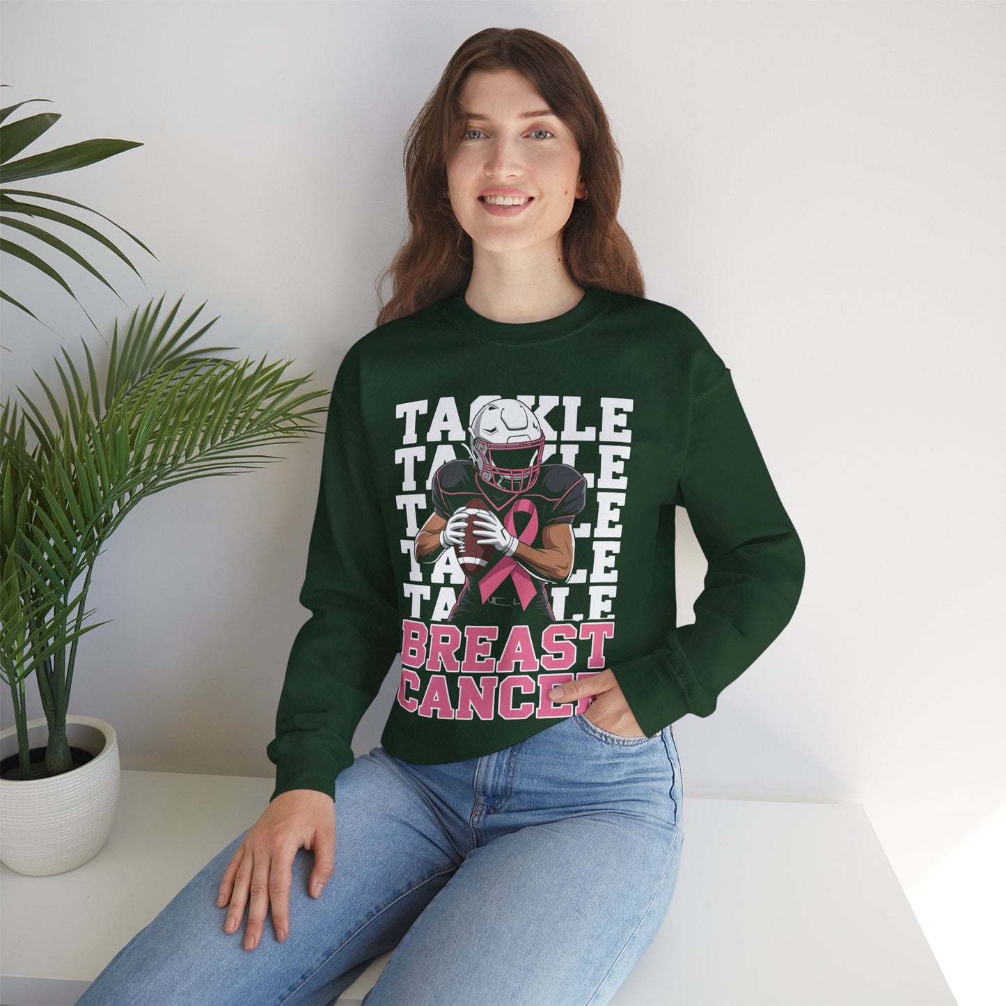 Tackle Football Breast Cancer Awareness Pink Ribbon Sweatshirt