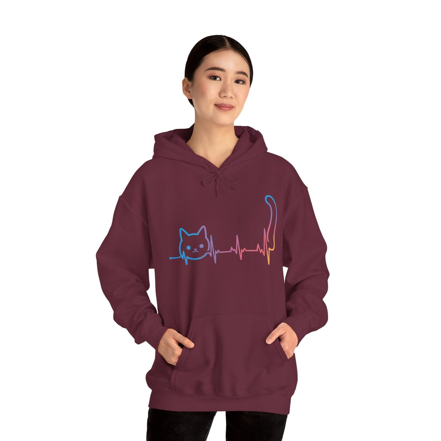 Heartbeat Cat Lover Animal Silhouette Cute Cat Hoodie