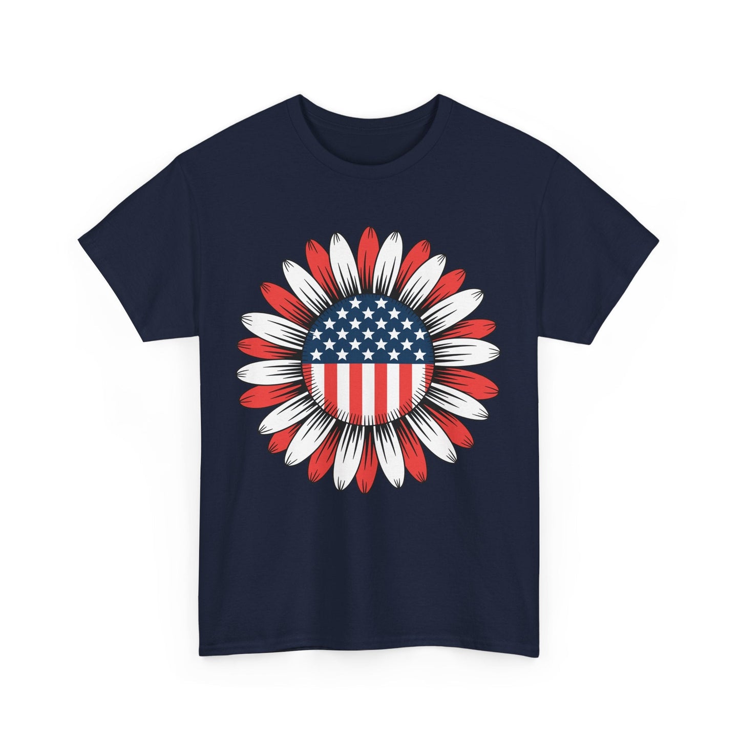 Sunflower American Flag 4th of July Women Men Merica USA T-Shirt