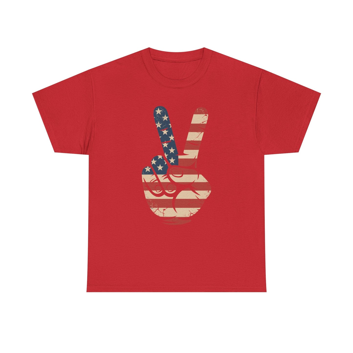 USA Flag Peace Sign Hand 4th of July Patriotic Men Boys T-Shirt
