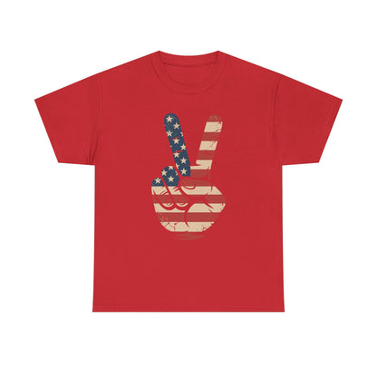 USA Flag Peace Sign Hand 4th of July Patriotic Men Boys T-Shirt