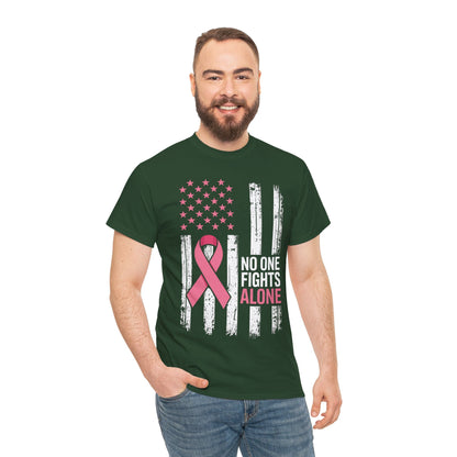 No One Fights Breast Cancer Alone American Flag Pink Ribbon T-Shirt