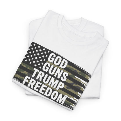 God Guns Trump Freedom Funny Camouflage Pro Gun USA Flag T-Shirt