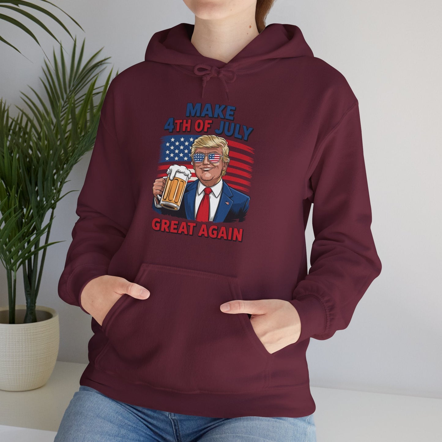 Funny Trump Make 4th Of July Great Again Drinking Beer Hoodie