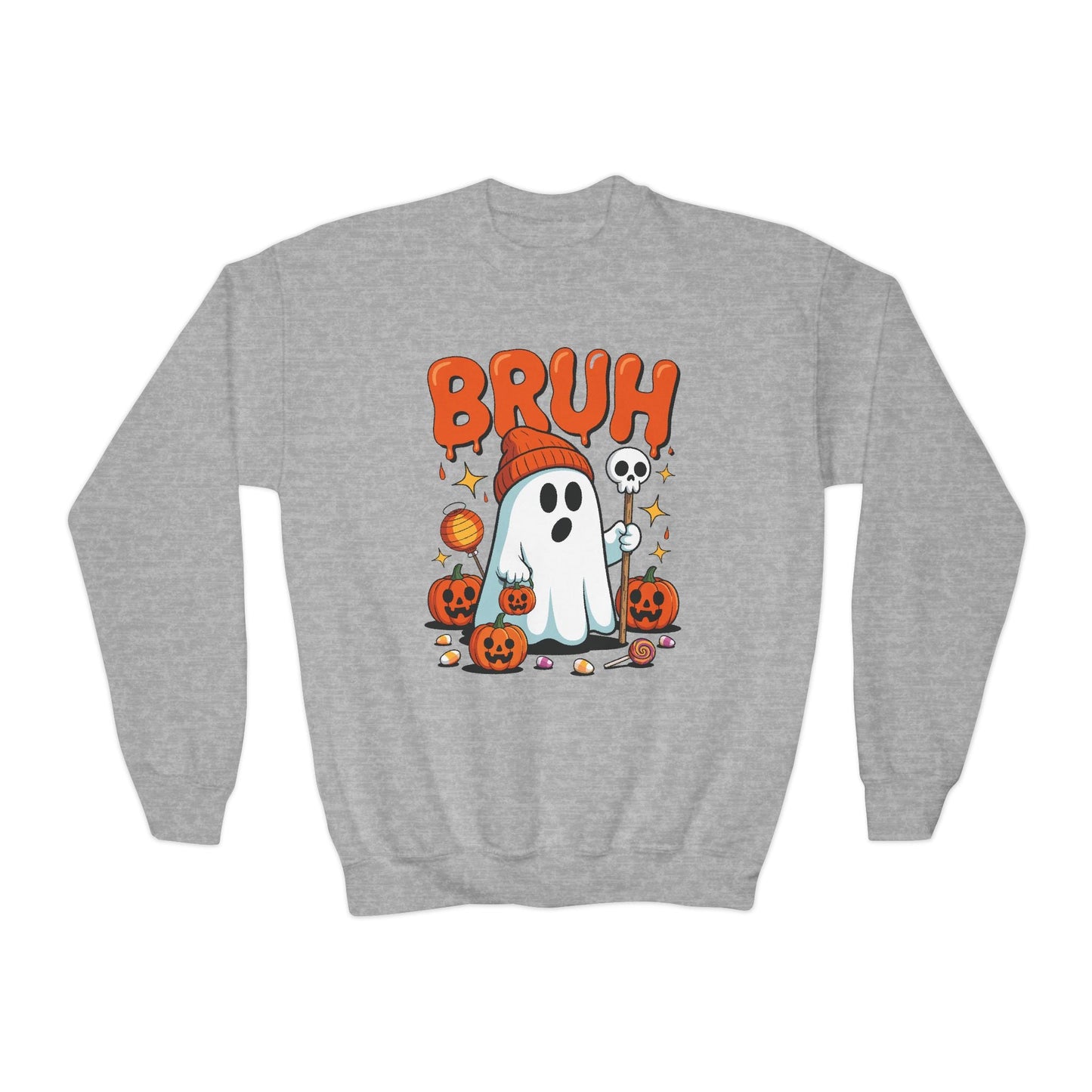 Bruh Ghost Halloween Cute Ghost Trick Or Treat Candy Kids Sweatshirt